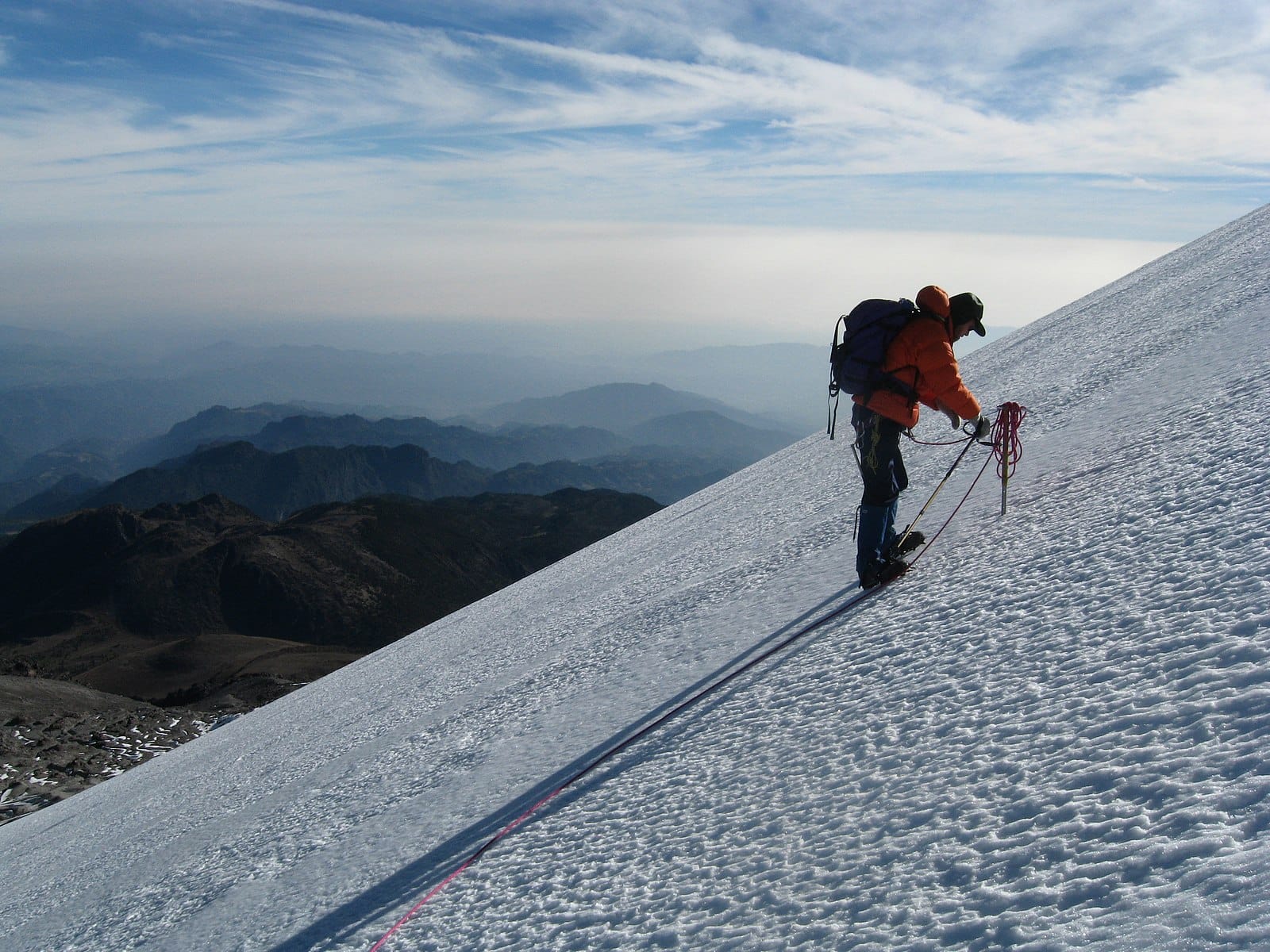 a climber on a steep glacier near the summit of Orizaba, around 5,300m