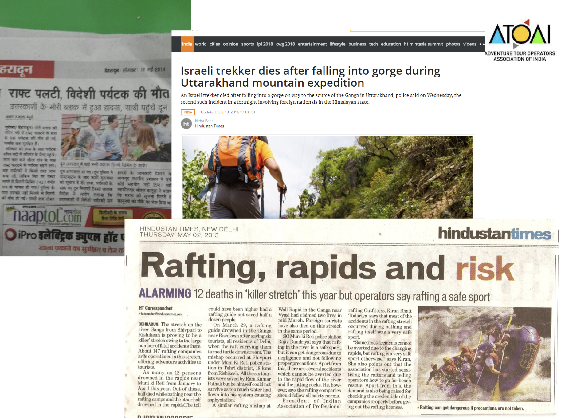 newspaper clippings showing deaths and injuries in the Indian mountains