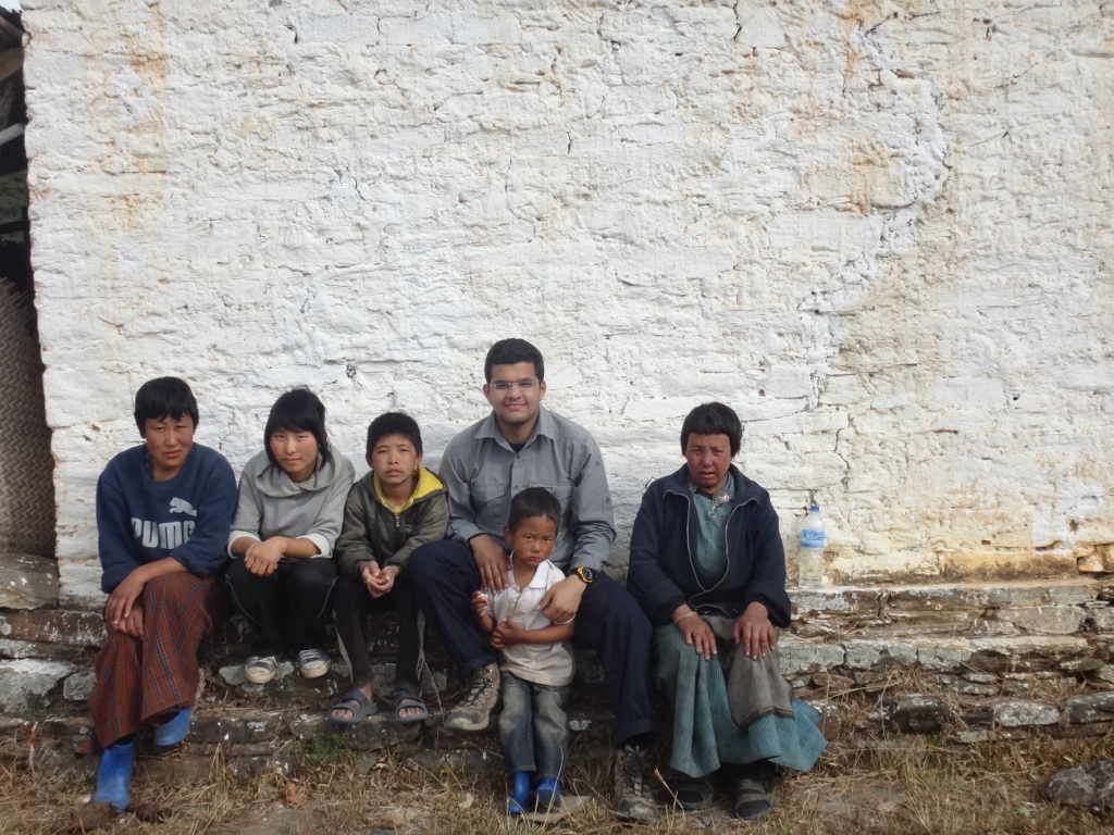 With children in bhutan on a high altitude trek © Tarun Varma